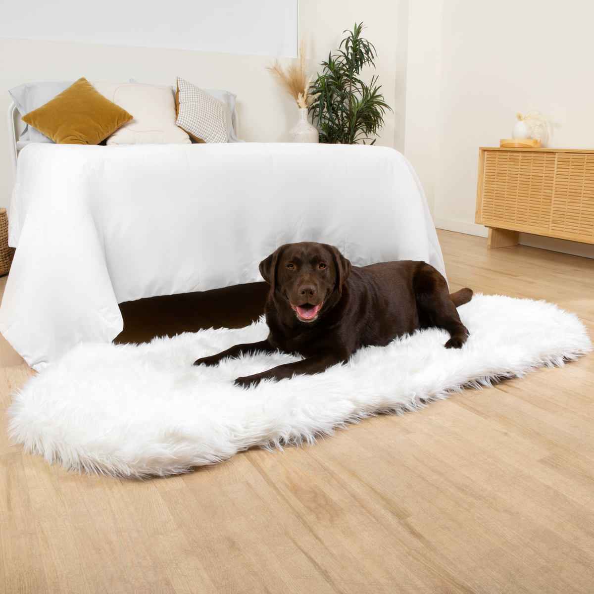 PupRug® Runner Faux Fur Memory Foam Dog Bed - Curve Polar White