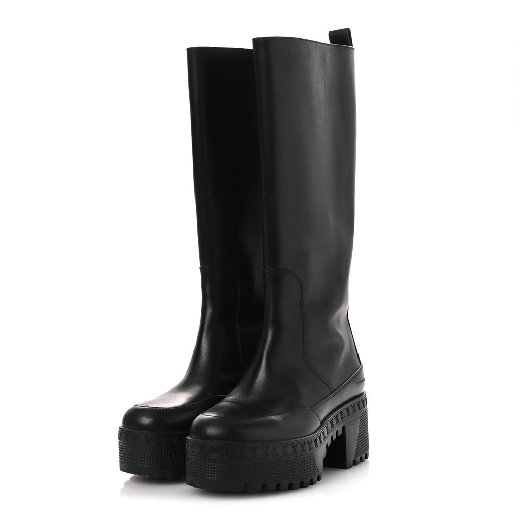 Calfskin Laureate Platform High Boots 36 Black