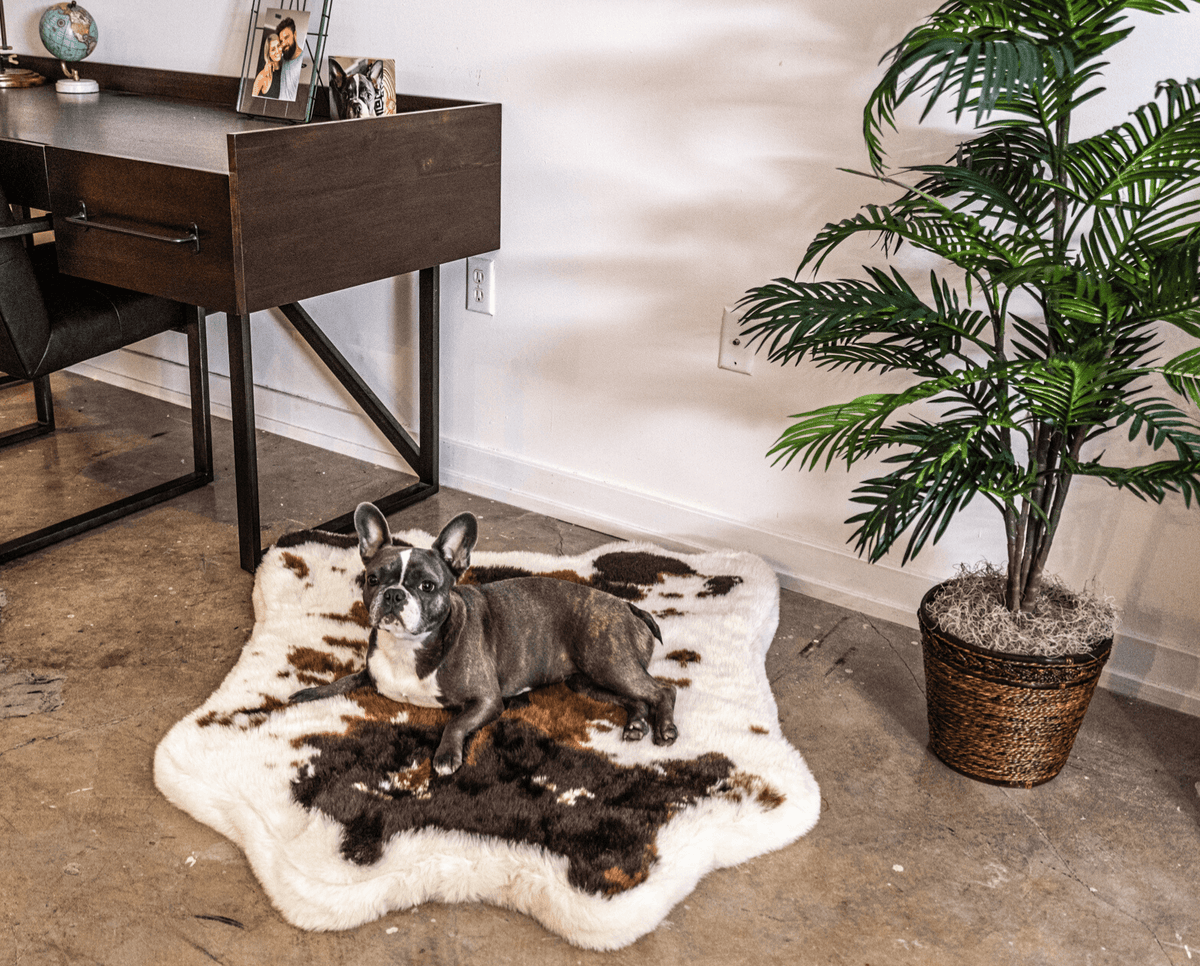 PupRug® Animal Print Memory Foam Dog Bed - Brown Faux Cowhide