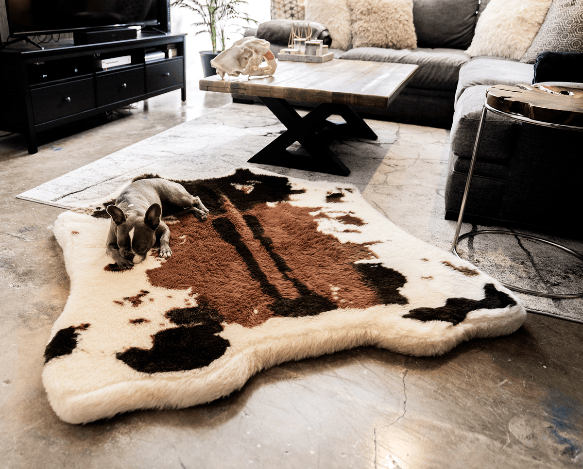 PupRug® Animal Print Memory Foam Dog Bed - Brown Faux Cowhide