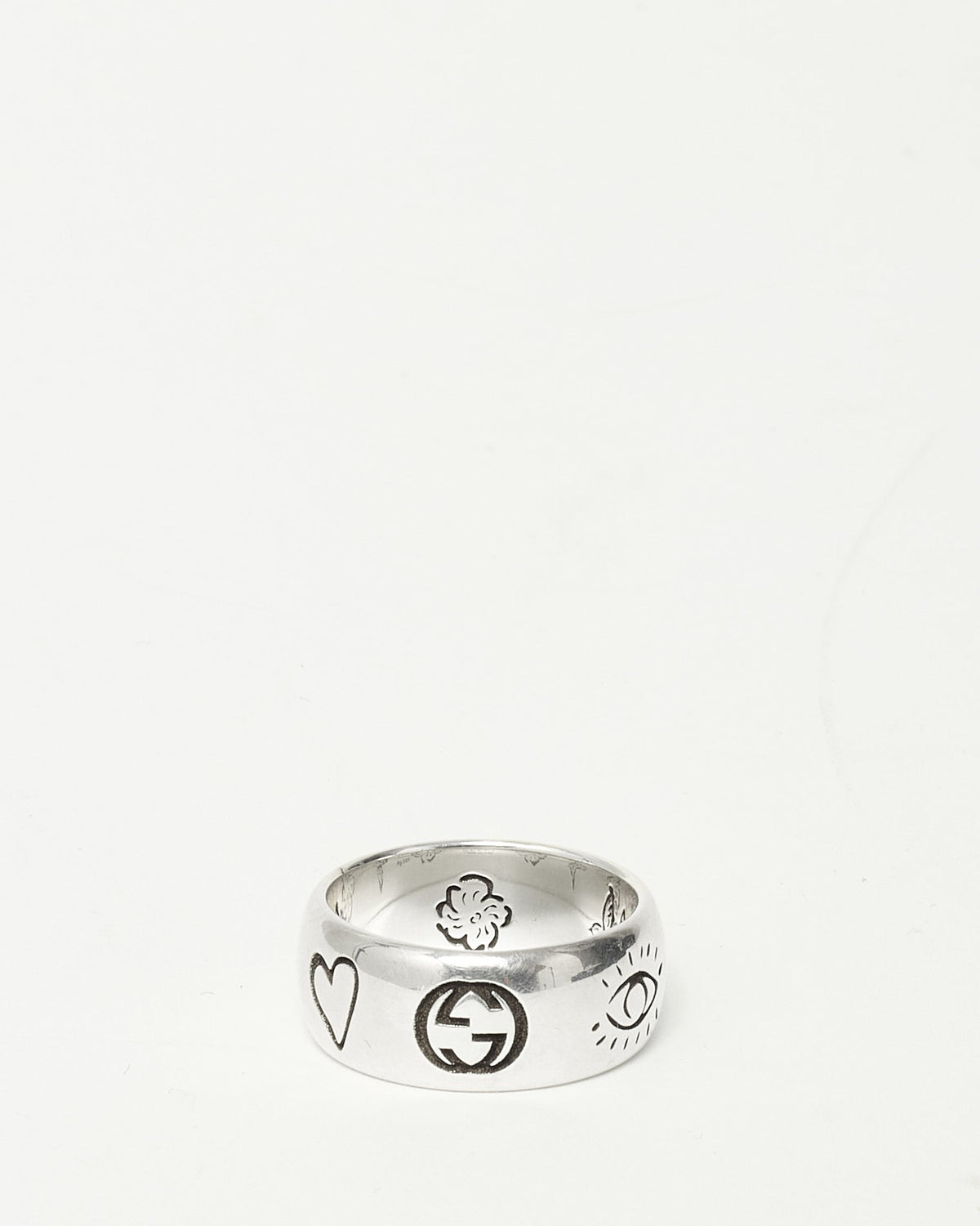 Gucci Sterling Silver "Blind For Love" Ring -  Size 17 / US 8